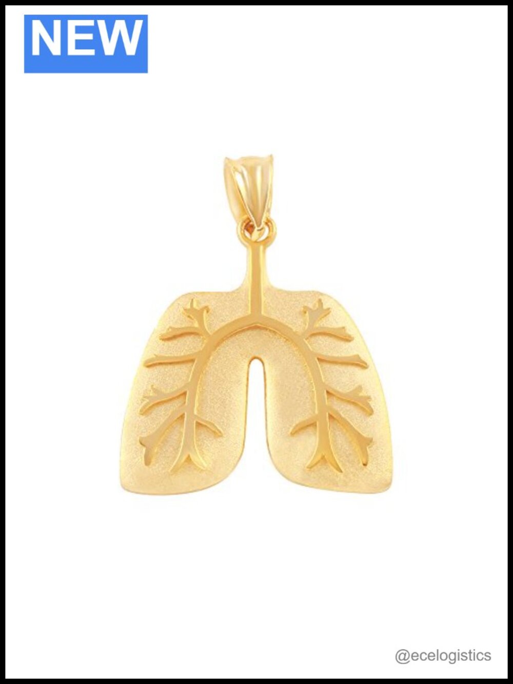 14k Yellow Gold Human Lungs Anatomy Charm Pendant